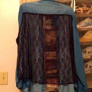 Denim shirt with Black lace on the back